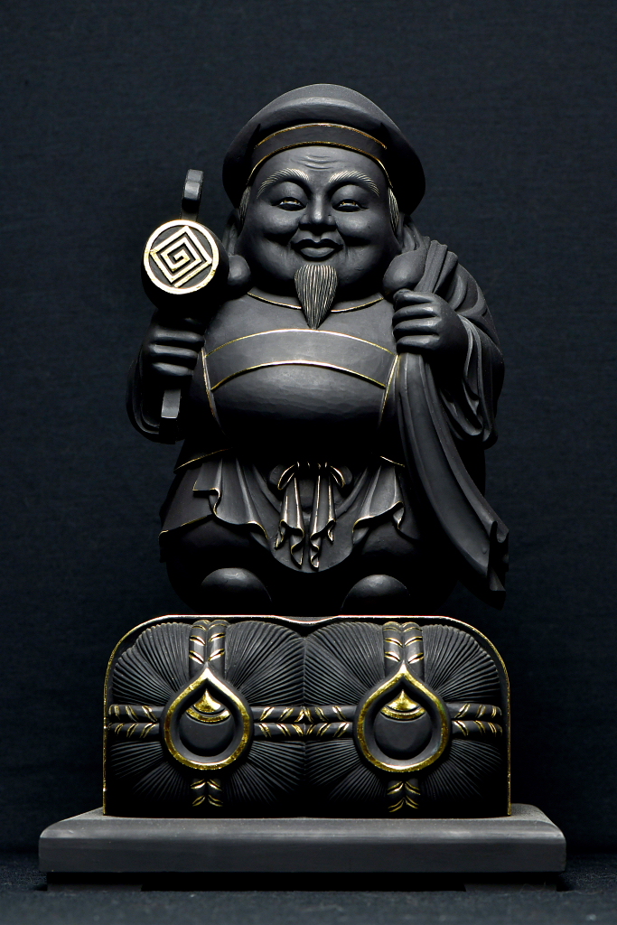 セール商品が満載 大黒天像【金彩有り】 仏像 木彫 ◇白檀 だいこくさま 大自在天 彫刻・オブジェ