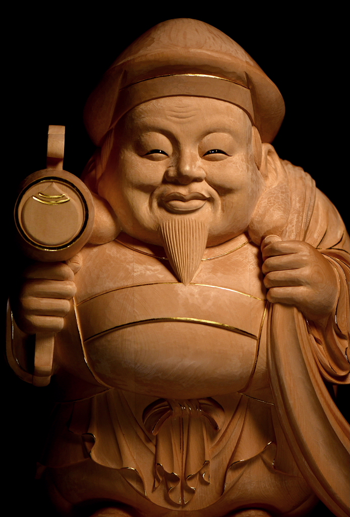 大黒天像【大】 大自在天 だいこくさま ◇白檀 木彫 仏像